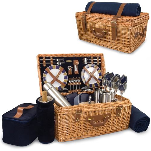  Picnic Time Windsor English-Style Willow Picnic Basket with Deluxe Service for 4