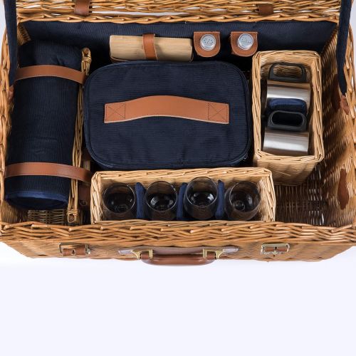  Picnic Time Windsor English-Style Willow Picnic Basket with Deluxe Service for 4