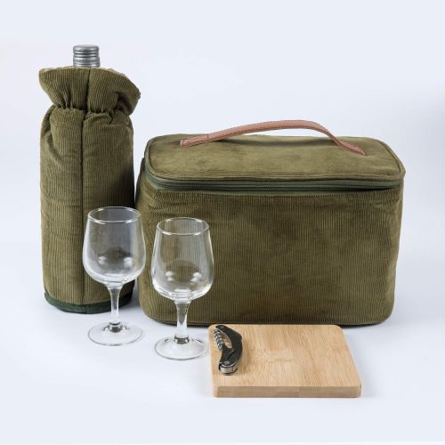  Picnic Time Somerset English-Style Double Lid Willow Picnic Basket with Service for 2, Sage Green with Stripes