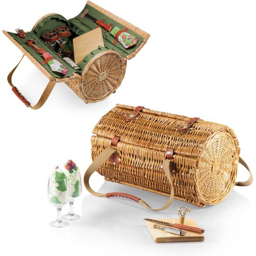  Picnic Time Verona Insulated Wine Basket with Wine/Cheese Service for Two, Pine Green