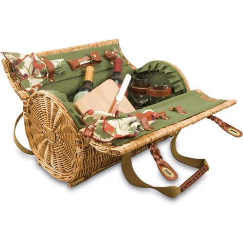  Picnic Time Verona Insulated Wine Basket with Wine/Cheese Service for Two, Pine Green