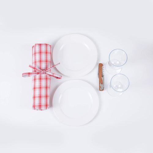  Picnic Time Piccadilly Willow Picnic Basket for Two People, with Plates, Wine Glasses, Cutlery, and Corkscrew - Red/White Plaid