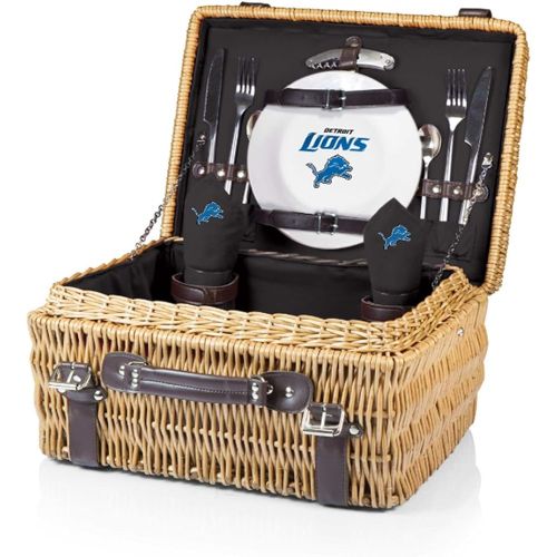  Picnic Time - A Picnic Time Brand Detroit Lions - Champion Picnic Basket, (Black with Brown Accents)