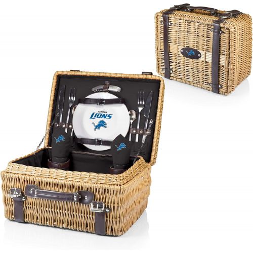  Picnic Time - A Picnic Time Brand Detroit Lions - Champion Picnic Basket, (Black with Brown Accents)