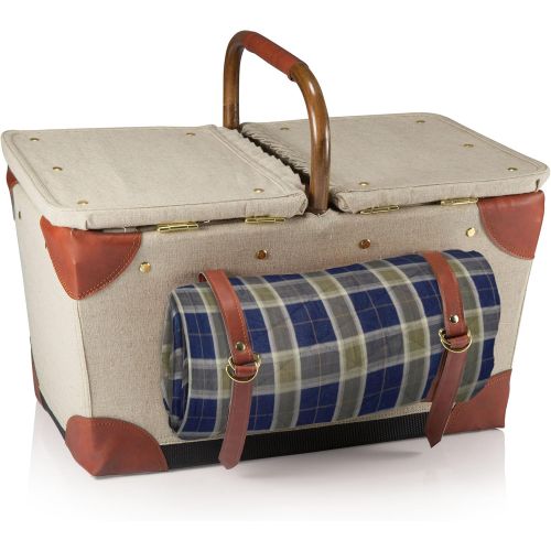  Picnic Time Pioneer Original Design Picnic Basket with Deluxe Service for Two, Tan/Navy