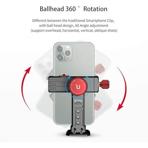  ULANZI ST-14 Smartphone Tripod Mount Adapter Aluminum with Cold Shoe, 360° Cell Phone Stand Holder Clamp for iPhone 13 12 11 Max Pro iPhone X XR Xs 6 7 Plus