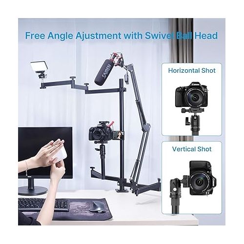  Live Broadcast Boom Arm, ULANZI Flexible Desk Mount Camera Arm Clamp Webcam Stand, Microphone Boom Arm for Blue Yeti Snowball Yeti Nano, Webcam, Camera, LED Light, Voice Recording, Podcasting