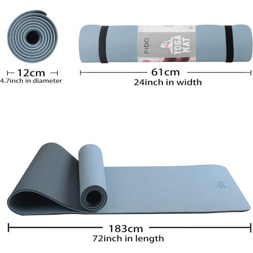  [아마존베스트]Pido Yoga Mat, Lightweight Travel Yoga Mat, Non-Slip Fitness Mat, Pilates and Gymnastics Stretch Mat, 183 x 61 x 0.6 cm