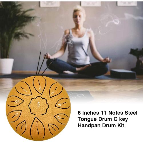  [아마존베스트]PIGMAMA Steel Drums, 11 Notes 6 Inch Percussion Instrument C-Key Handpan Drums with Drum Bag, Chanting Drum, Drum Stick Holders for Musical Training Concert Mind Healing Yoga