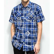PINK DOLPHIN Pink Dolphin Scribbles Blue Short Sleeve Flannel Shirt