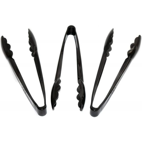  [아마존베스트]JA Kitchens 6 Heavy Duty Black Serving Tongs - 9 Inch Plastic Disposable Tongs (Оne Расk)