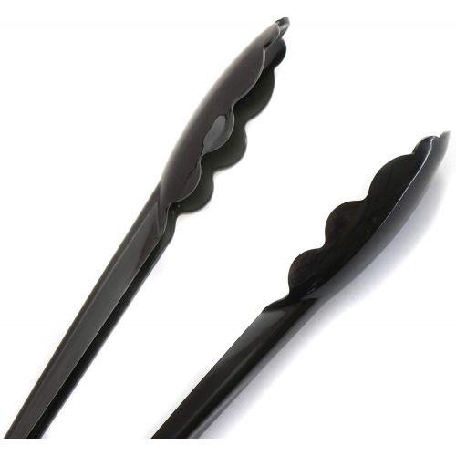  [아마존베스트]JA Kitchens 6 Heavy Duty Black Serving Tongs - 9 Inch Plastic Disposable Tongs (Оne Расk)