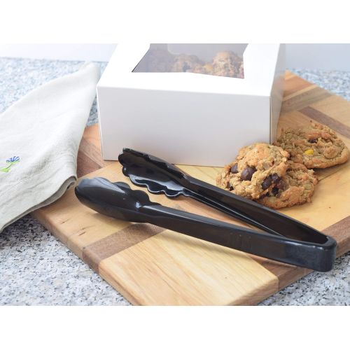  [아마존베스트]JA Kitchens 6 Heavy Duty Black Serving Tongs - 9 Inch Plastic Disposable Tongs (Оne Расk)