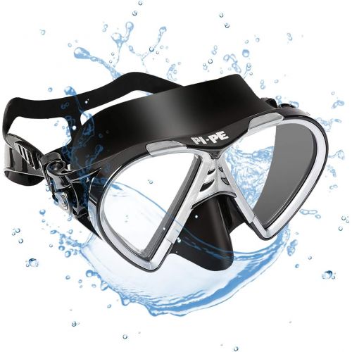  PI-PE Profi Schnorchelset mit Taucherbrille und Dry Schnorchel fuer Erwachsene - Schwarze Tauchmaske mit Snorkel fuer Damen und Herren - Anti Fog Glas Schnorchelmaske Taucherset