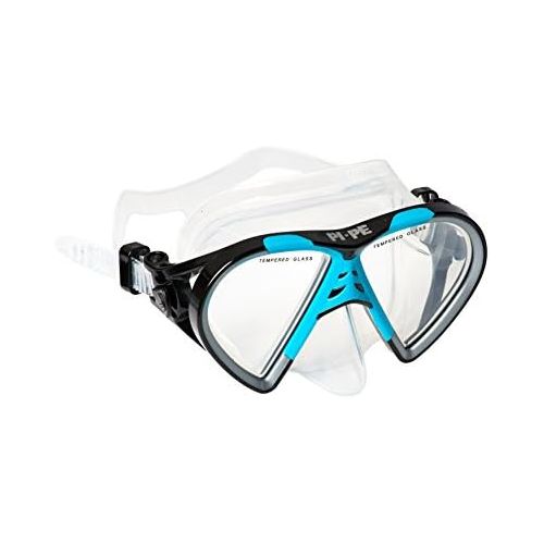  PI-PE Profi Schnorchelset mit Taucherbrille, Dry Schnorchel und Flossen fuer Erwachsene - Tauchmaske mit Snorkel fuer Damen und Herren - Anti Fog Glas Schnorchelmaske Taucherset