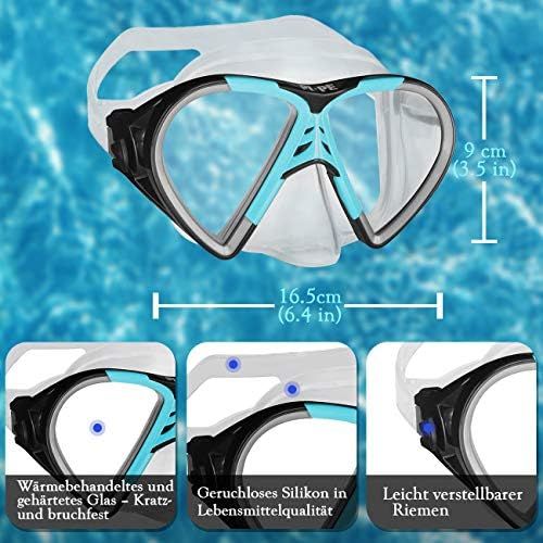  PI-PE Profi Schnorchelset mit Taucherbrille und Dry Schnorchel fuer Erwachsene - Schwarze Tauchmaske mit Snorkel fuer Damen und Herren - Anti Fog Glas Schnorchelmaske Taucherset