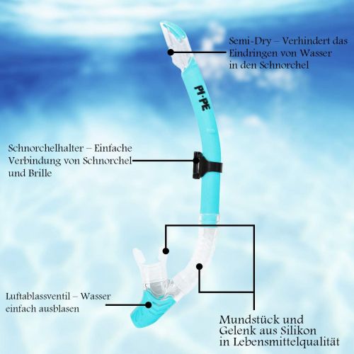  PI-PE Profi Schnorchelset mit Taucherbrille und Dry Schnorchel fuer Erwachsene - Schwarze Tauchmaske mit Snorkel fuer Damen und Herren - Anti Fog Glas Schnorchelmaske Taucherset