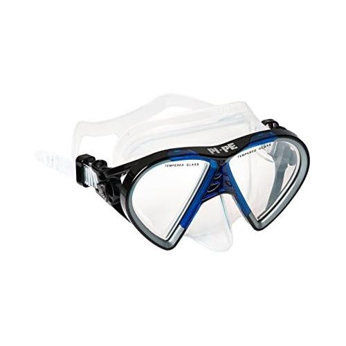  PI-PE Profi Schnorchelset mit Taucherbrille, Dry Schnorchel und Flossen fuer Erwachsene - Tauchmaske mit Snorkel fuer Damen und Herren - Anti Fog Glas Schnorchelmaske Taucherset