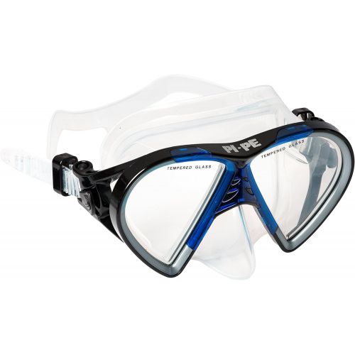  PI-PE Profi Schnorchelset mit Taucherbrille, Dry Schnorchel und Flossen fuer Erwachsene - Tauchmaske mit Snorkel fuer Damen und Herren - Anti Fog Glas Schnorchelmaske Taucherset