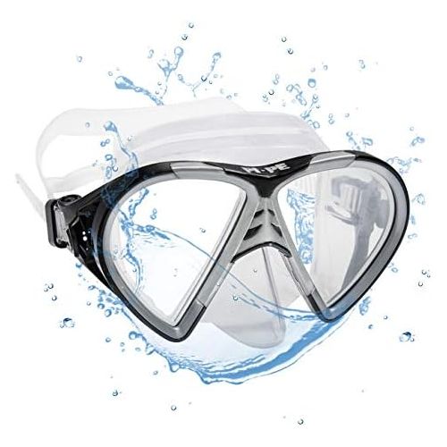  PI-PE Profi Schnorchelset mit Taucherbrille und Dry Schnorchel fuer Erwachsene - Schwarze Tauchmaske mit Snorkel fuer Damen und Herren - Anti Fog Glas Schnorchelmaske Taucherset