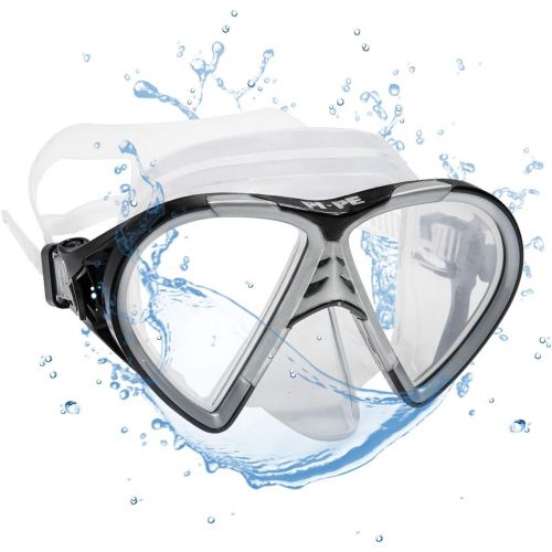  PI-PE Profi Schnorchelset mit Taucherbrille und Dry Schnorchel fuer Erwachsene - Schwarze Tauchmaske mit Snorkel fuer Damen und Herren - Anti Fog Glas Schnorchelmaske Taucherset