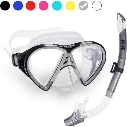  PI-PE Profi Schnorchelset mit Taucherbrille und Dry Schnorchel fuer Erwachsene - Schwarze Tauchmaske mit Snorkel fuer Damen und Herren - Anti Fog Glas Schnorchelmaske Taucherset