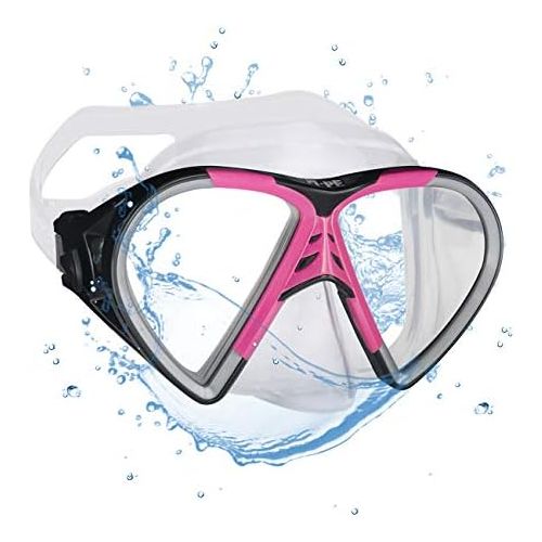  PI-PE Profi Schnorchelset mit Taucherbrille und Dry Schnorchel fuer Erwachsene - Schwarze Tauchmaske mit Snorkel fuer Damen und Herren - Anti Fog Glas Schnorchelmaske Taucherset