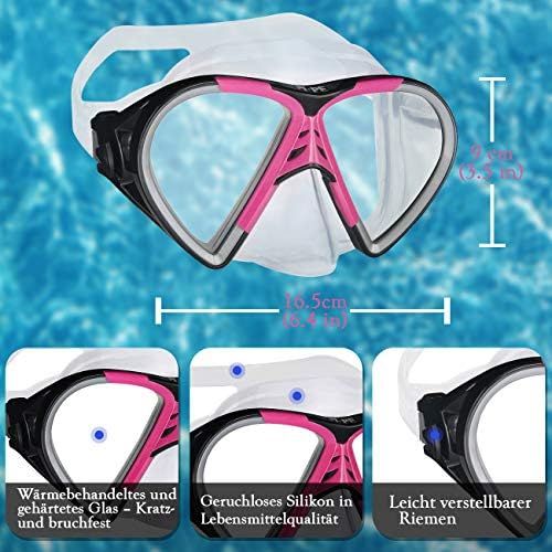  PI-PE Profi Schnorchelset mit Taucherbrille und Dry Schnorchel fuer Erwachsene - Schwarze Tauchmaske mit Snorkel fuer Damen und Herren - Anti Fog Glas Schnorchelmaske Taucherset