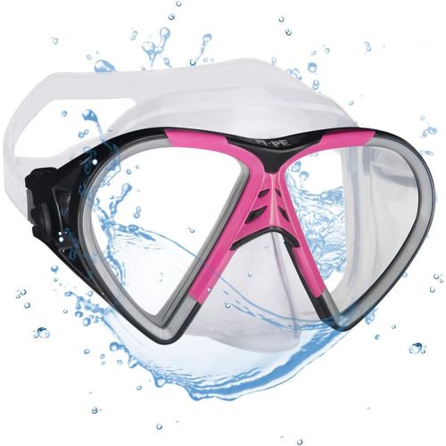  PI-PE Profi Schnorchelset mit Taucherbrille und Dry Schnorchel fuer Erwachsene - Schwarze Tauchmaske mit Snorkel fuer Damen und Herren - Anti Fog Glas Schnorchelmaske Taucherset