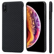 PITAKA Slim Case Compatible with iPhone Xs Max 6.5, MagCase Aramid Fiber [Real Body Armor Material] Phone Case,Minimalist Strongest Durable Snugly Fit Snap-on Case - Black/Grey(Twi