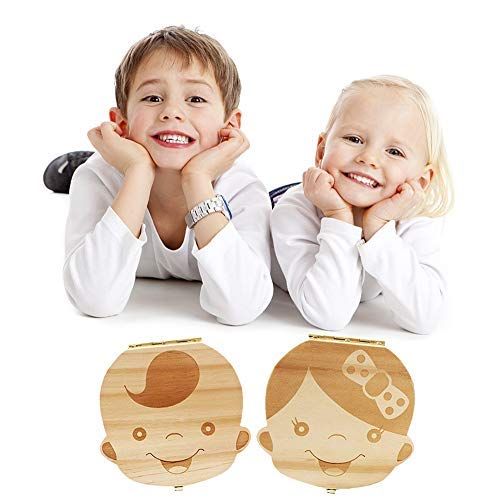  PITAYA Baby Tooth Box ,Wooden Kids Keepsake Organizer for Baby Teeth, Cute Children Tooth Container with Tweezers and lanugo Bottle to Keep the Childhood Memory (Boy)