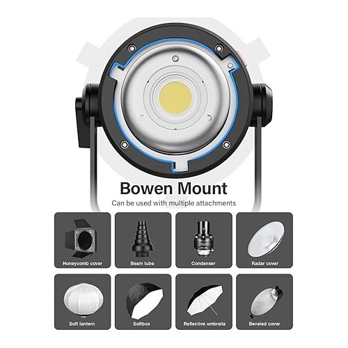  Pixel 120W LED Continuous Output Video Light, 5600K Bowens Mount Photography Light, 10900lux@1m CRI97+ TLCI99+ Studio Light , Remote Controller for Portrait Shooting and Video Recording