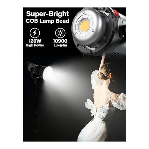  Pixel 120W LED Continuous Output Video Light, 5600K Bowens Mount Photography Light, 10900lux@1m CRI97+ TLCI99+ Studio Light , Remote Controller for Portrait Shooting and Video Recording