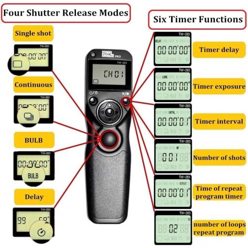  Pixel Wireless Shutter Release Timer Remote Control TW283-90 Compatible with Fujifilm GFX 50S X-Pro2 X-T2 X-T1 X-T10 X-E2S X-E2 X-M1 X-A3 X-A2 X-A1