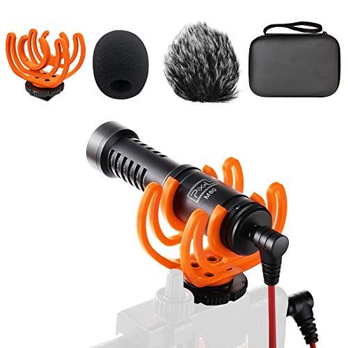  Pixel M80 Video Microphone with Shock Mount, Deadcat Windscreen and Audio Cables, Compatible with DSLR, Camcorder, iPhone, Android Smartphone, Suitable for Vlogging, Videography, L