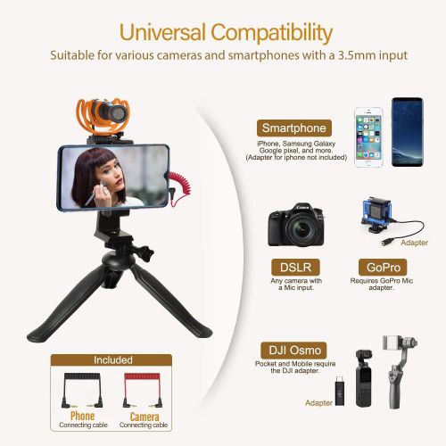  Pixel Camera Video Microphone with 10ft Extension Cable, Professional Smartphone Shotgun Mic for iPhone, Nikon, Canon, Sony DSLR, Interview Videomicro Perfect for Recording YouTube