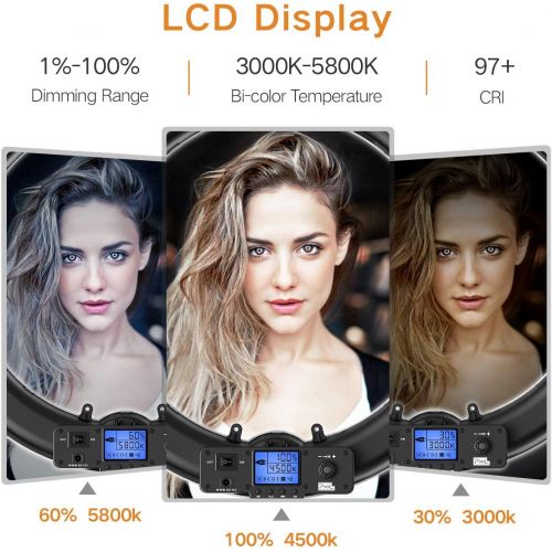  [아마존베스트]Ring Light, Pixel 19 Bi-Color LCD Display Ring Light with Stand, 55W 3000-5800K CRI≥97 Light Ring for Vlogging Selfie-Portrait Live Stream Video Photography Shooting