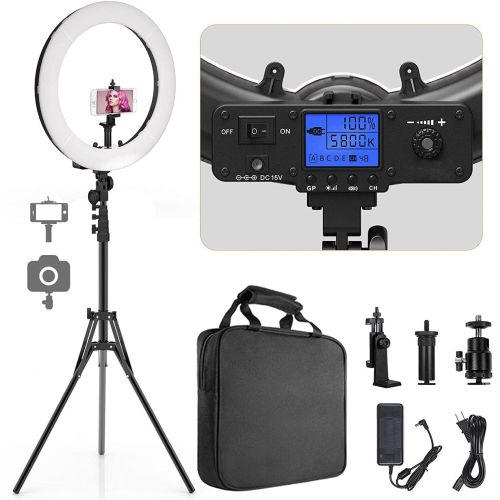  [아마존베스트]Ring Light, Pixel 19 Bi-Color LCD Display Ring Light with Stand, 55W 3000-5800K CRI≥97 Light Ring for Vlogging Selfie-Portrait Live Stream Video Photography Shooting