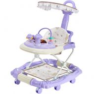 PLAFUETO 3 in 1 Baby Walker Rocking Horse Walk-Behind Walker Rollover Prevention 8 Silent Wheels Adjustable Seat Height Double Parking Brakes 2 Push Bars Canopy Purple