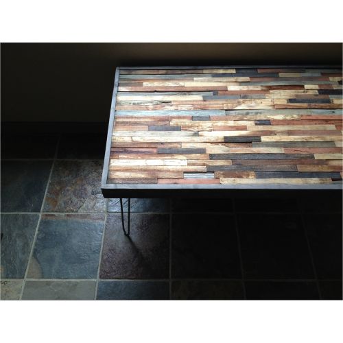  PLANK&NAIL 25% OFF SALE - 48x20 Barn wood Coffee Table - Industrial Furniture - Modern Reclaimed Barn Wood in a Beautiful Mosaic Pattern. Rustic Reclaimed Salvage Wood and Vintage Steel Legs