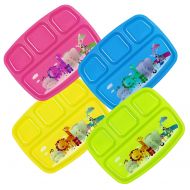 PLASKIDY Plaskidy Kids Divided Plates - Set of 4 Plastic Toddler Plates with Dividers Brightly Colored with Super Cute Zoo Design - Toddlers Compartment Plates Reusable Dishwasher Safe BPA