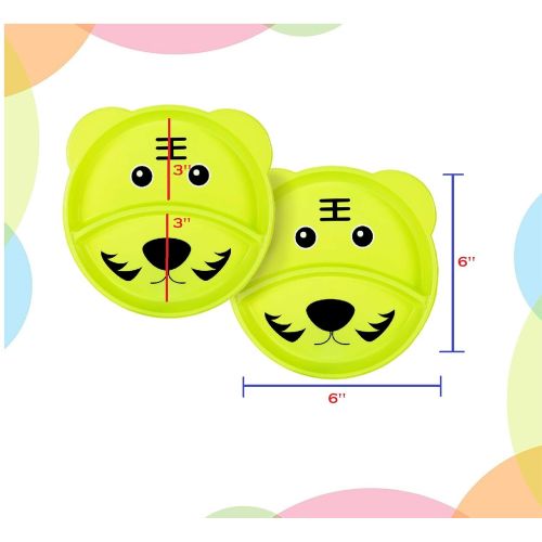  PLASKIDY Plaskidy Kids Plastic Divided Plates - Set of 6 Plastic Toddler Plates with Dividers Brightly Colored Super Cute Bear Shaped - Toddlers Compartment Plates Reusable Dishwasher Safe