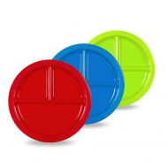 PLASKIDY Plaskidy Plastic Divided Plates for Kids - Set of 3 Kids Plates with Dividers in Fun Bright Colors - Toddler Compartment Plates Reusable Dishwasher/Microwave Safe BPA Free for Kids