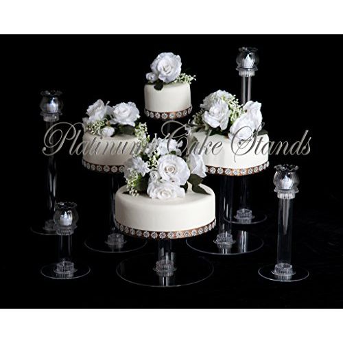  PLATINUMCAKESTAND 4 Tier Cascade Wedding Cake Stand w/ 4 Votive Candle Set (STYLE R404)