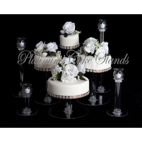  PLATINUMCAKESTAND 4 Tier Cascade Wedding Cake Stand w/ 4 Votive Candle Set (STYLE R404)