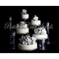 PLATINUMCAKESTAND 5 Tier Cascade Wedding Cake Stand w/ 4 Glass Votive Candle Set (STYLE R501)