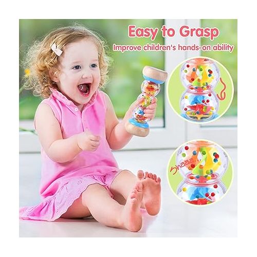  Rainmaker - 7 inch Wooden Rain Stick Montessori Toys for Babies 6-12 Months,Baby Rattle Shaker Sensory Developmental Toy,Raindrops Musical Instrument baby musical toys for 1 year old toddler kids