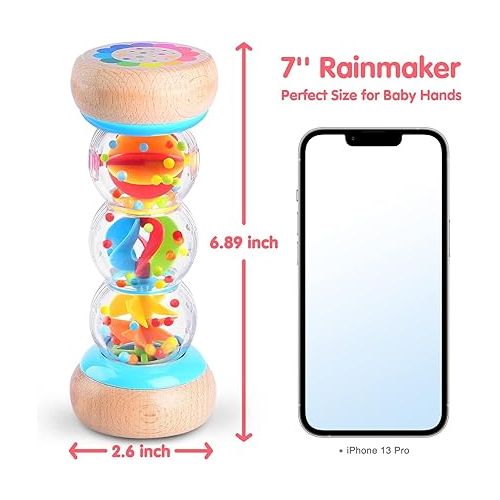  Rainmaker - 7 inch Wooden Rain Stick Montessori Toys for Babies 6-12 Months,Baby Rattle Shaker Sensory Developmental Toy,Raindrops Musical Instrument baby musical toys for 1 year old toddler kids