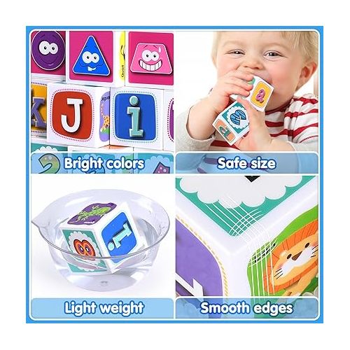  PLAY ABC Building Blocks for Toddlers 1-3, 28 PCS Plastic Baby Alphabet Letters Number Stacking Blocks Set, Preschool Learning Educational Montessori Sensory Toys Gifts for Kids Girls Boys