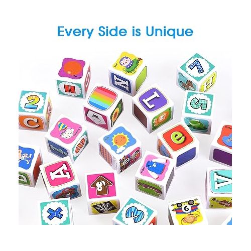  PLAY ABC Building Blocks for Toddlers 1-3,28pcs Plastic Baby Alphabet Letters Number Stacking Blocks, Preschool Learning Educational Montessori Sensory Toys Gifts for Kids Girls Boys